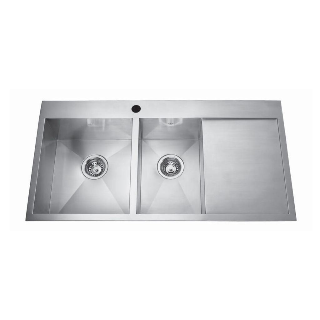 Kindred Large/small bowl drainerboard combination sink; 8 deep bowl QCLF2039DBR/8